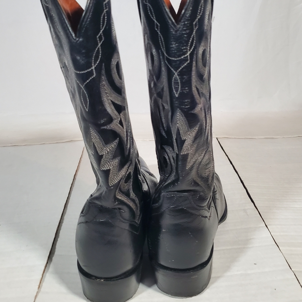 DAN POST BLACK LEATHER STITCH MADE IN MEXICO 2110 J COWBOY BOOTS - Picture 4 of 8